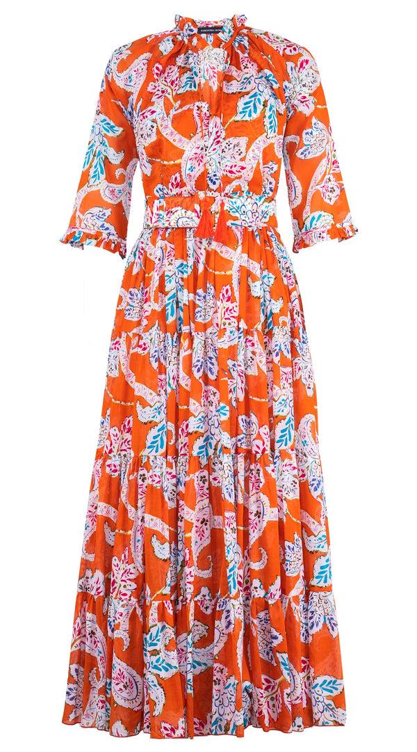 Samantha Sung Eva Dress Crew Neck 3/4 Sleeve Maxi Length Cotton Musola (Marseille Paisley Big)