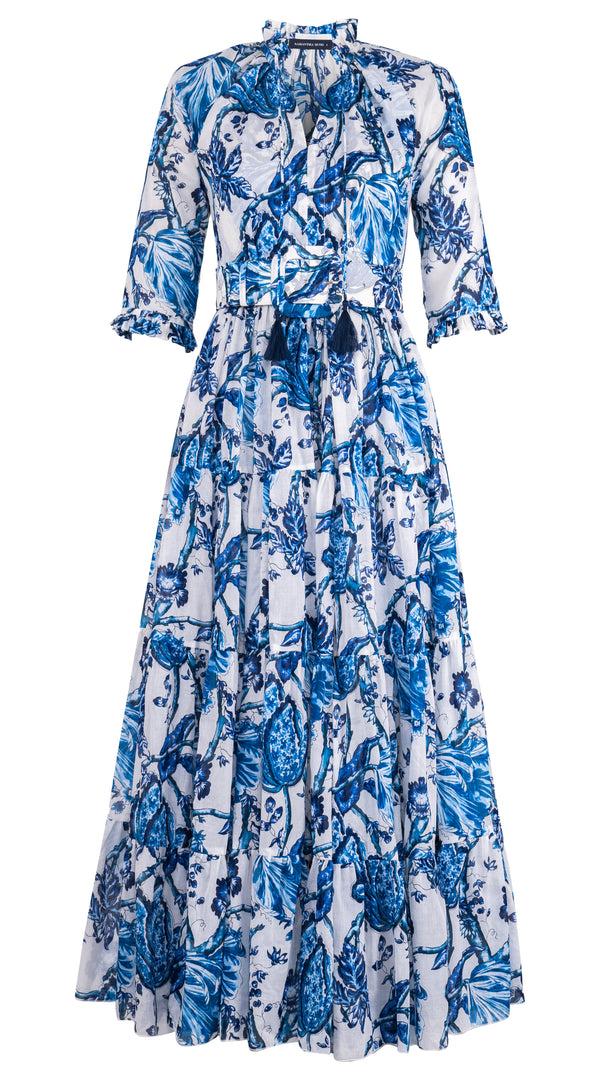 samantha sung Eva Dress Crew Neck 3/4 Sleeve Maxi Length Cotton Musola (Lillie Toile White)