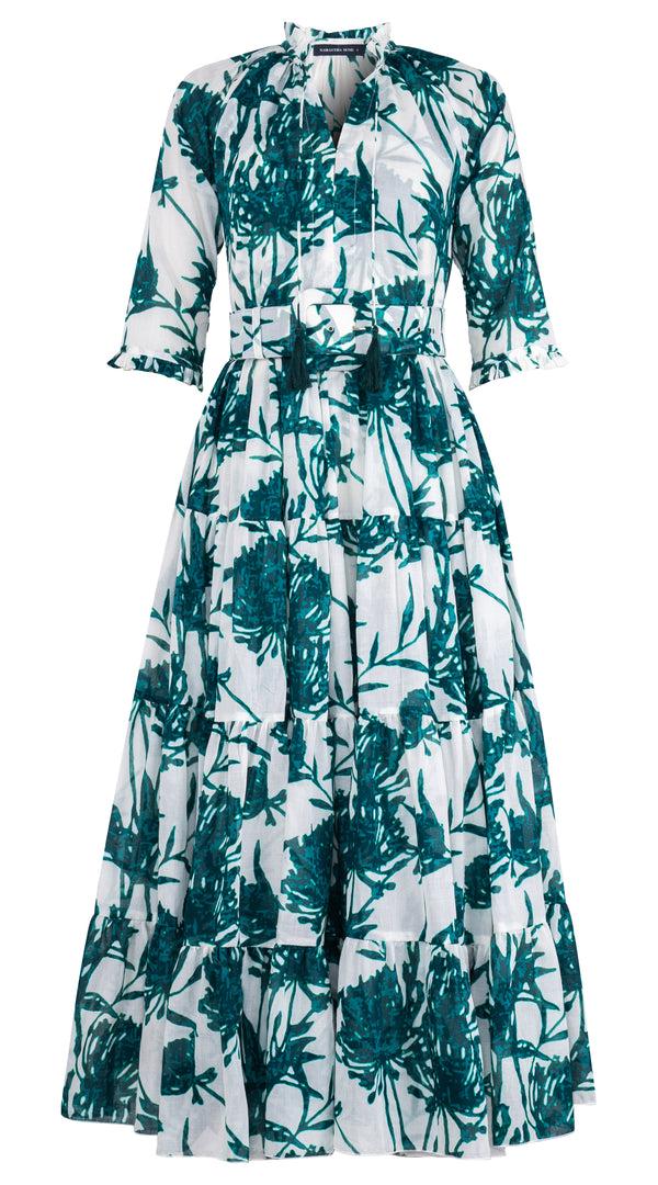 samantha sung Eva Dress Crew Neck 3/4 Sleeve Maxi Length Cotton Musola (Primavery Silhouette White)