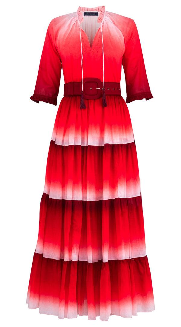 samantha sung Eva Dress Crew Neck 3/4 Sleeve Maxi Length Cotton Musola (Ombre New)