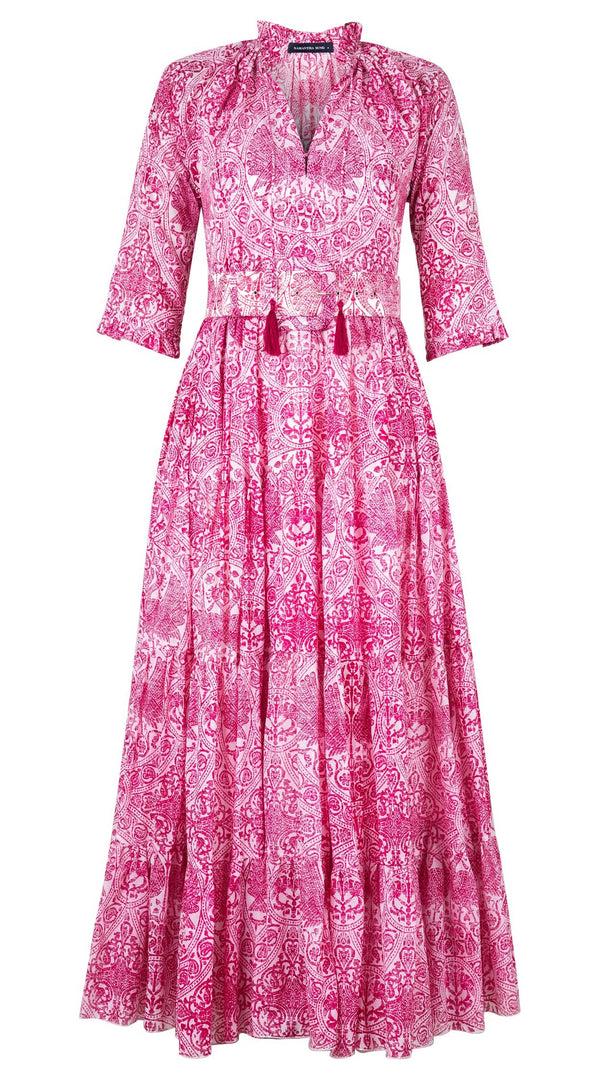 samantha sung Eva Dress Crew Neck 3/4 Sleeve Maxi Length Cotton Musola (Peacock Toile White)