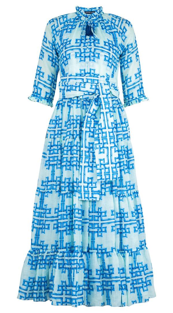 Samantha Sung Eva Dress Crew Neck 3/4 Sleeve Maxi Length Cotton Musola (Bamboo Grove Pastel)
