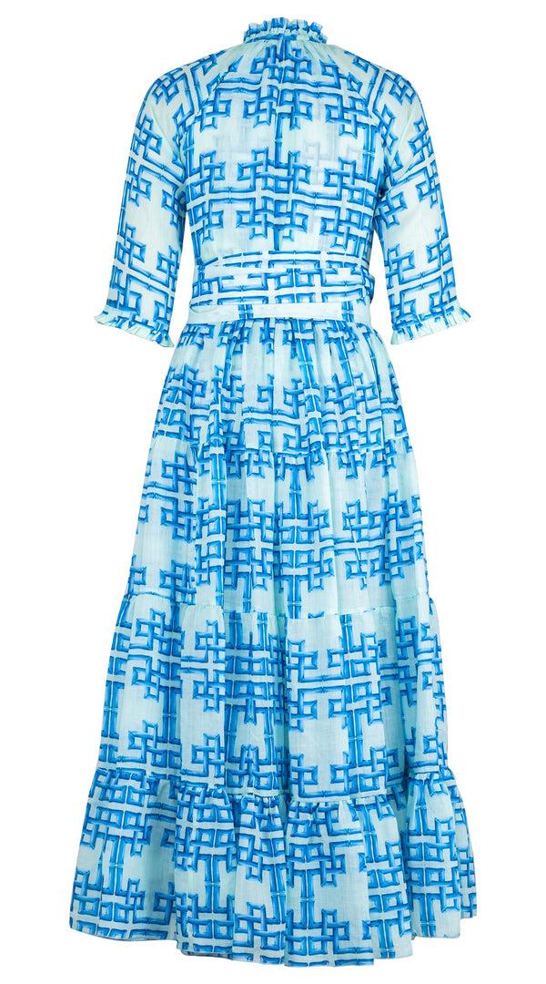 Samantha Sung Eva Dress Crew Neck 3/4 Sleeve Maxi Length Cotton Musola (Bamboo Grove Pastel)