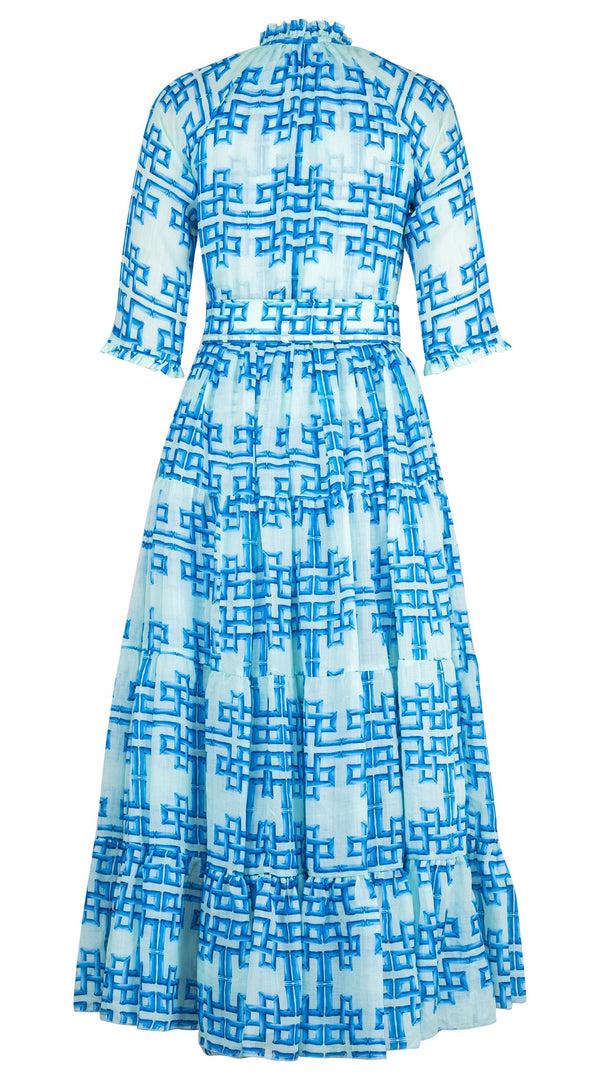 Samantha Sung Eva Dress Crew Neck 3/4 Sleeve Maxi Length Cotton Musola (Bamboo Grove Pastel)