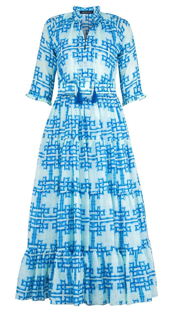 samantha sung Eva Dress Crew Neck 3/4 Sleeve Maxi Length Cotton Musola (Bamboo Grove Pastel)