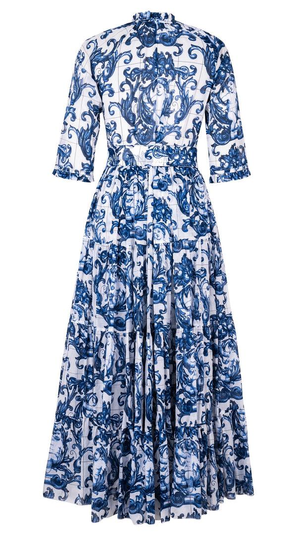 Samantha Sung Eva Dress Crew Neck 3/4 Sleeve Maxi Length Cotton Musola (Cherub Tile)