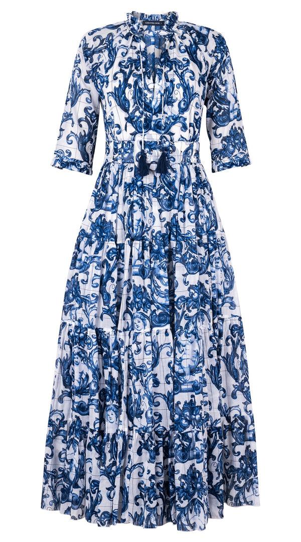 samantha sung Eva Dress Crew Neck 3/4 Sleeve Maxi Length Cotton Musola (Cherub Tile)