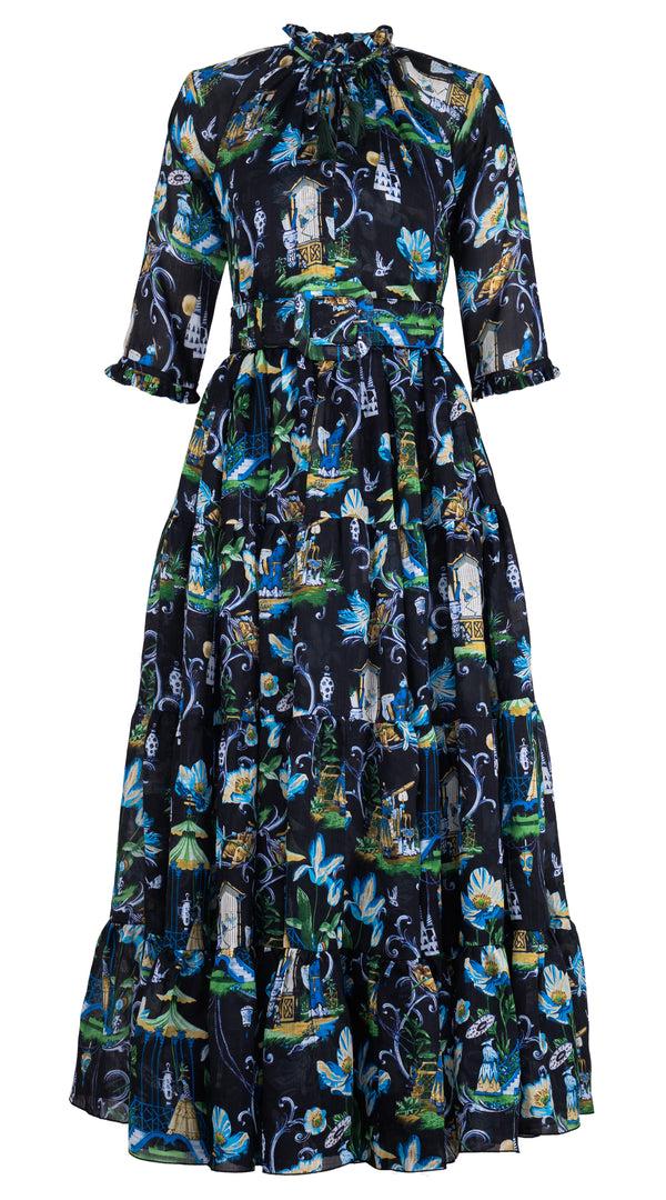 Samantha Sung Eva Dress Crew Neck 3/4 Sleeve Maxi Length Cotton Musola (East Moon White)