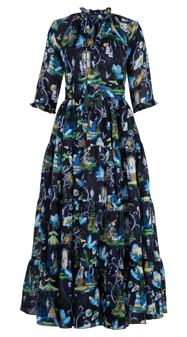 samantha sung Eva Dress Crew Neck 3/4 Sleeve Maxi Length Cotton Musola (East Moon White)