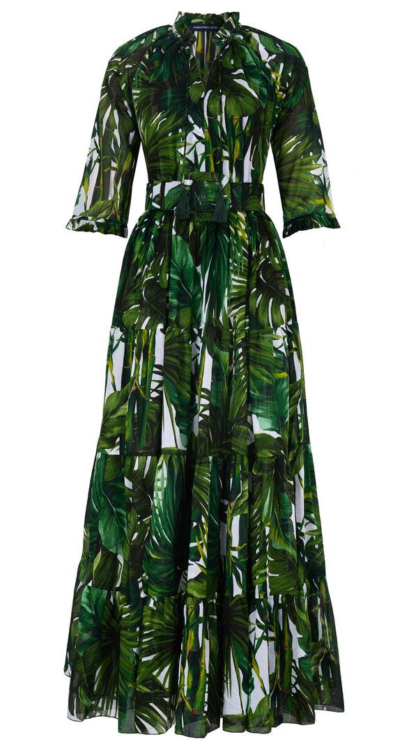 samantha sung Eva Dress Crew Neck 3/4 Sleeve Maxi Length Cotton Musola (Honolulu Palm)