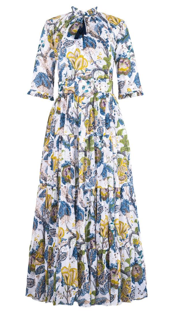 Samantha Sung Eva Dress Crew Neck 3/4 Sleeve Maxi Length Cotton Musola (Darts Hill Garden)