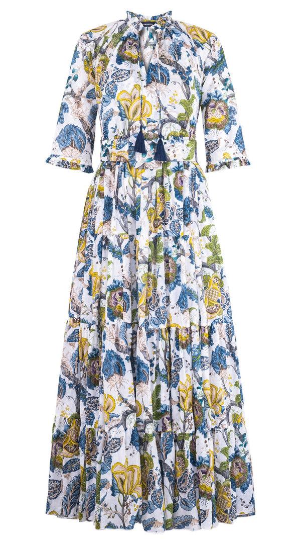 samantha sung Eva Dress Crew Neck 3/4 Sleeve Maxi Length Cotton Musola (Darts Hill Garden)