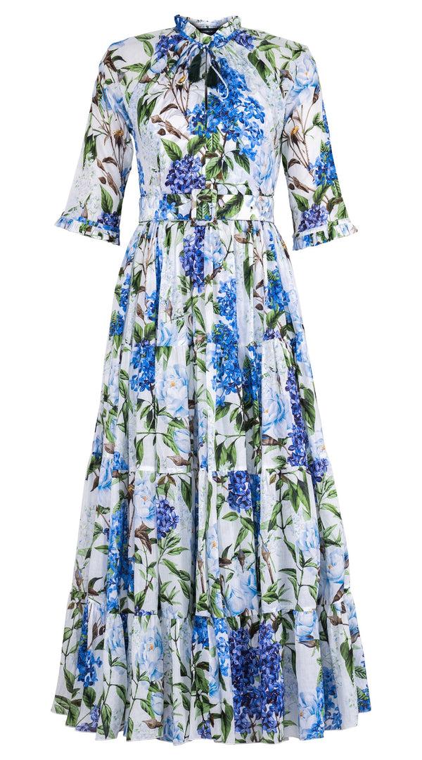 samantha sung Eva Dress Crew Neck 3/4 Sleeve Maxi Length Cotton Musola (Lilac Heaven White)