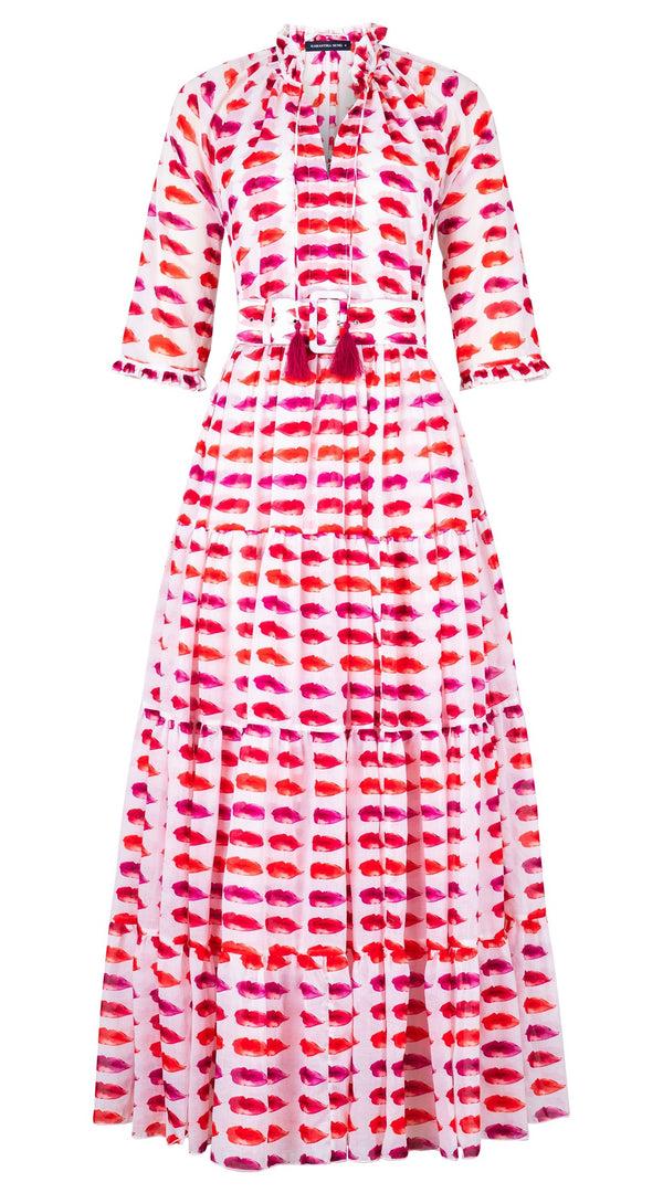 samantha sung Eva Dress Crew Neck 3/4 Sleeve Maxi Length Cotton Musola (Watercolor Lips)