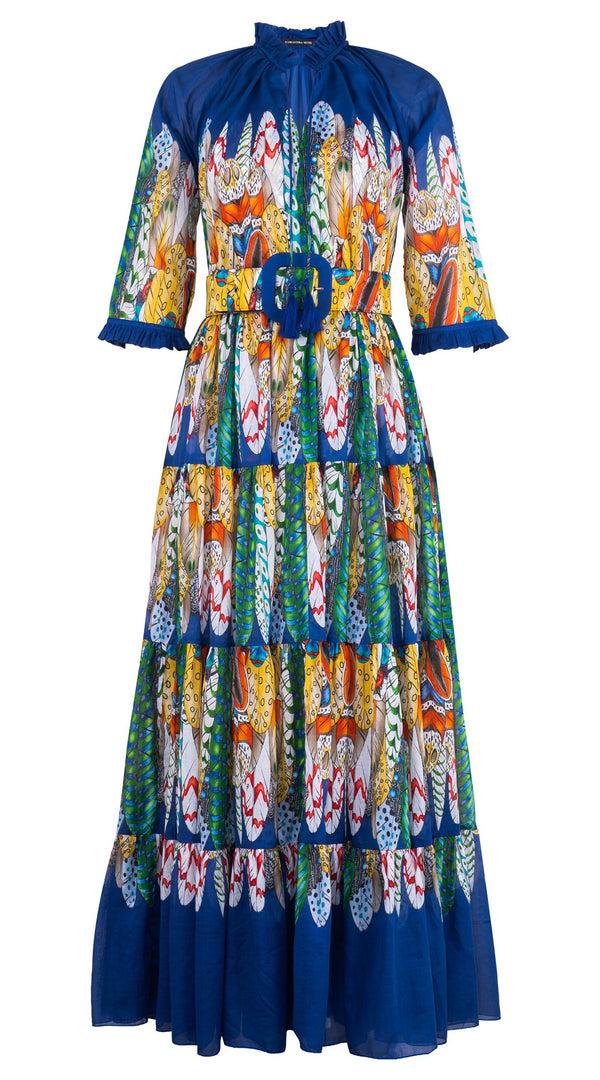 samantha sung Eva Dress Crew Neck 3/4 Sleeve Maxi Length Cotton Musola (African Feather)