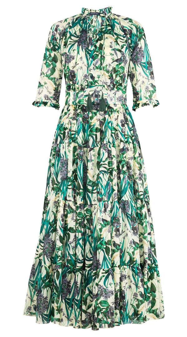 Samantha Sung Eva Dress Crew Neck 3/4 Sleeve Maxi Length Cotton Musola (Vintage Iris)