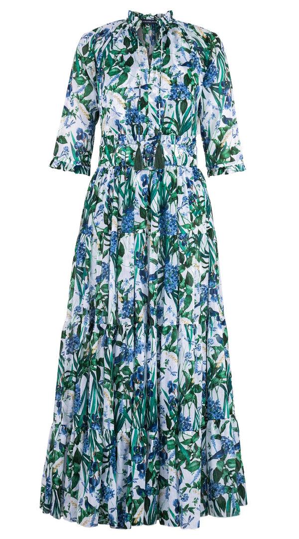 samantha sung Eva Dress Crew Neck 3/4 Sleeve Maxi Length Cotton Musola (Vintage Iris)