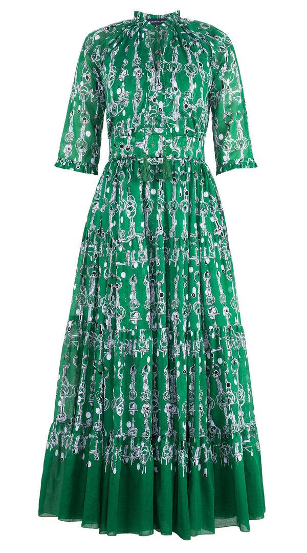 Samantha Sung Eva Dress Crew Neck 3/4 Sleeve Maxi Length Cotton Musola (Horse Chain)