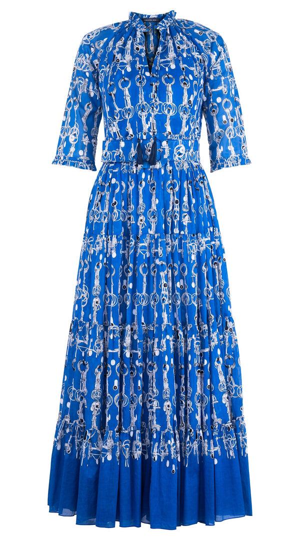 samantha sung Eva Dress Crew Neck 3/4 Sleeve Maxi Length Cotton Musola (Horse Chain)