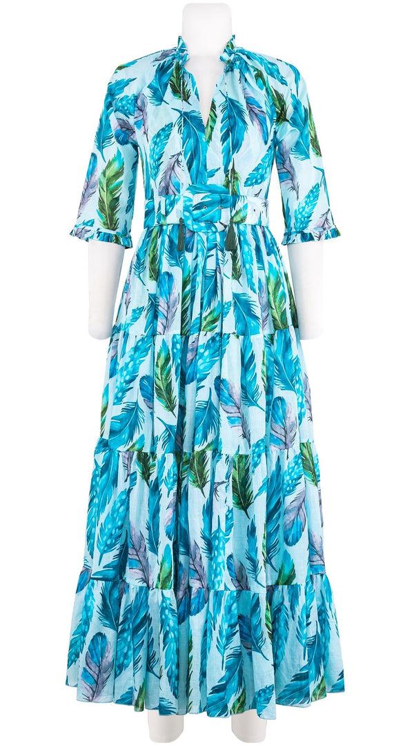 samantha sung Eva Dress Crew Neck 3/4 Sleeve Maxi Length Cotton Musola (Floating Feather Pastel)