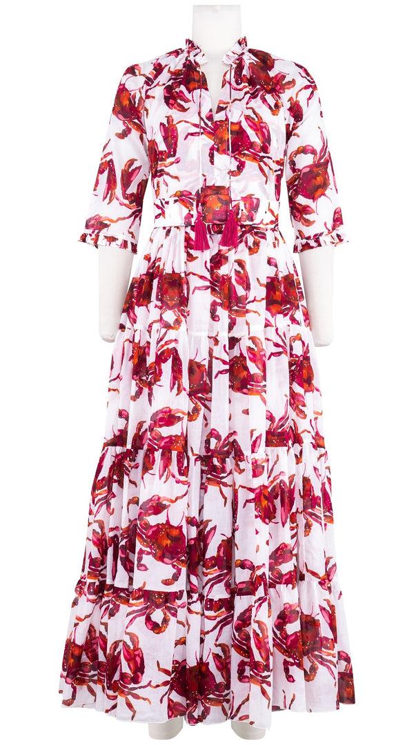 samantha sung Eva Dress Crew Neck 3/4 Sleeve Maxi Length Cotton Musola (Crab Art)