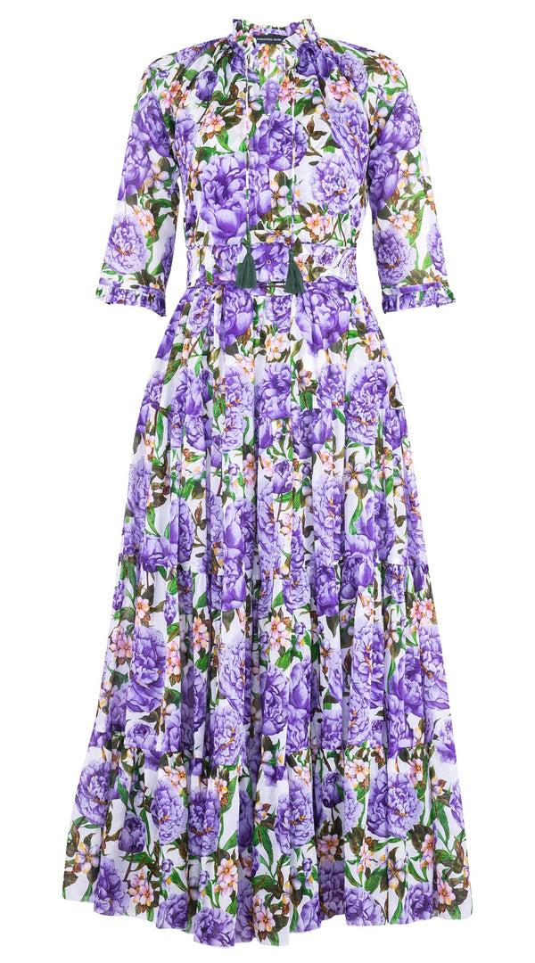 samantha sung Eva Dress Crew Neck 3/4 Sleeve Maxi Length Cotton Musola (Pink Peony)