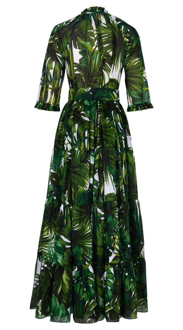 Samantha Sung Eva Dress Crew Neck 3/4 Sleeve Maxi Length Cotton Musola (Honolulu Palm)