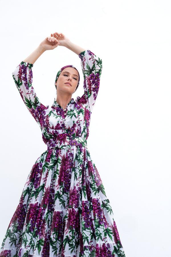 Samantha Sung Eva Dress Crew Neck 3/4 Sleeve Maxi Musola (Capanula Flower) 1