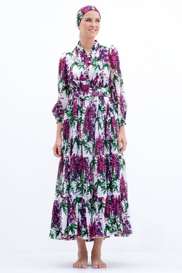 Samantha Sung Eva Dress Crew Neck 3/4 Sleeve Maxi Musola (Capanula Flower) 1