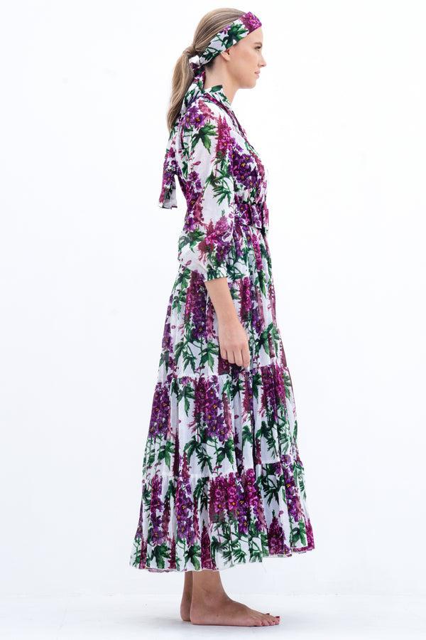 Samantha Sung Eva Dress Crew Neck 3/4 Sleeve Maxi Musola (Capanula Flower) 1