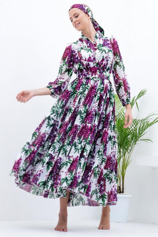 samantha sung Eva Dress Crew Neck 3/4 Sleeve Maxi Musola (Capanula Flower) 1
