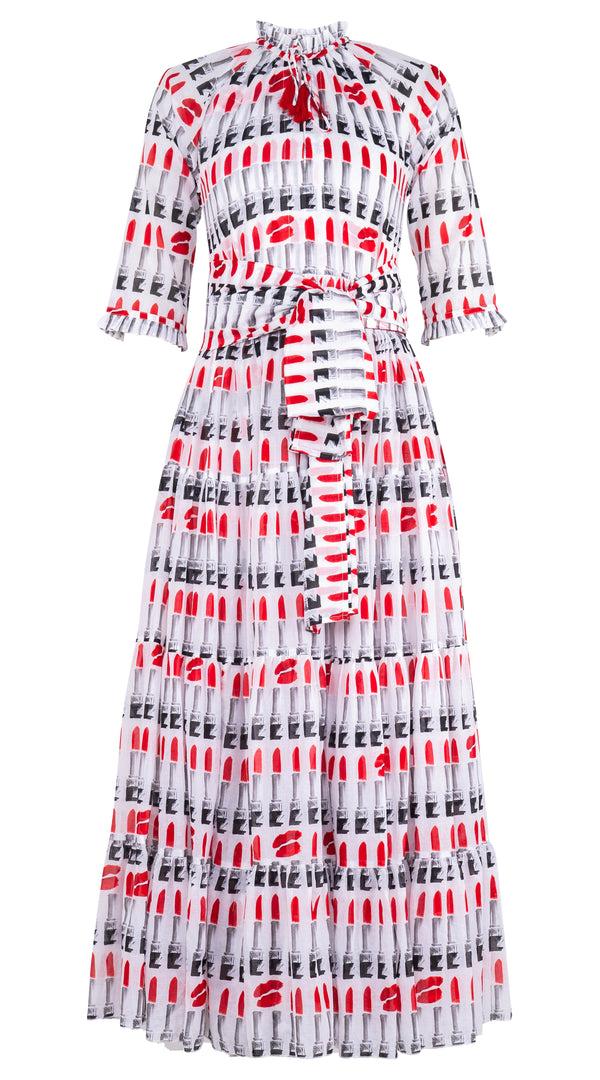 Samantha Sung Eva Dress Crew Neck 3/4 Sleeve Maxi Musola (Lipstic Rouge) 4