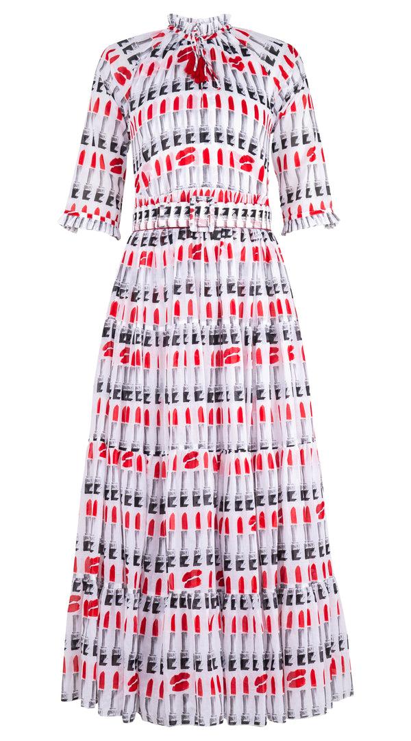 Samantha Sung Eva Dress Crew Neck 3/4 Sleeve Maxi Musola (Lipstic Rouge) 4