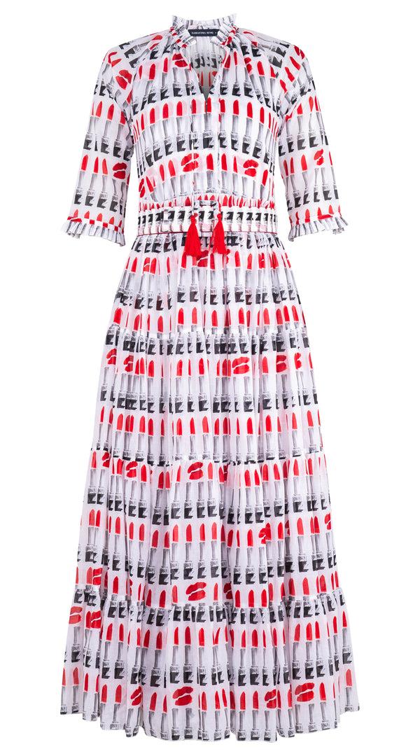 samantha sung Eva Dress Crew Neck 3/4 Sleeve Maxi Musola (Lipstic Rouge) 4