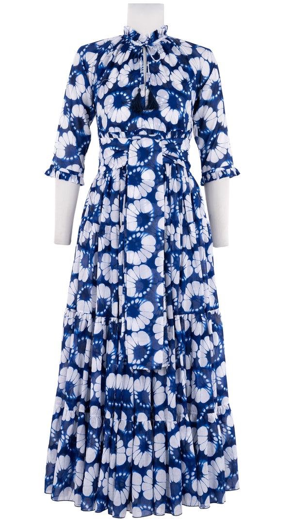 Samantha Sung Eva Dress Crew Neck 3/4 Sleeve Maxi Musola (Shibori Lotus) 1