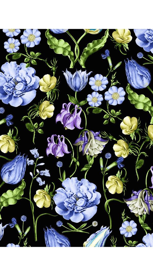 Samantha Sung Eva Dress Crew Neck 3/4 Sleeve Midi Length Cotton Musola (Botanic Wallpaper)