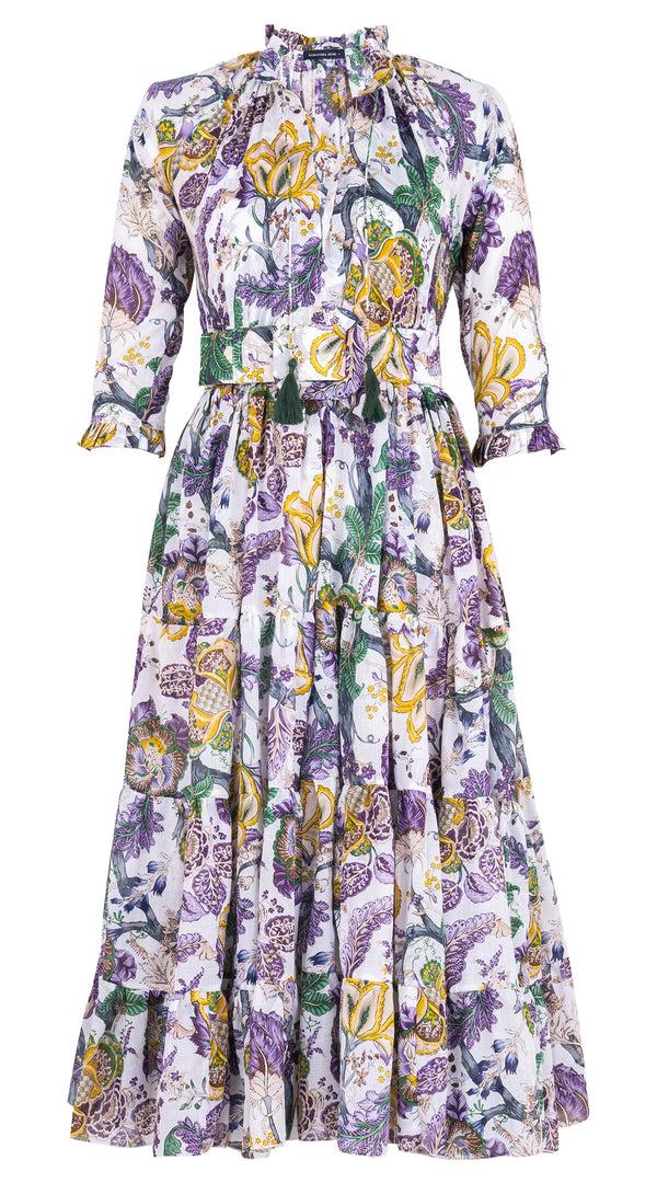 samantha sung Eva Dress Crew Neck 3/4 Sleeve Midi Length Cotton Musola (Darts Hill Garden)