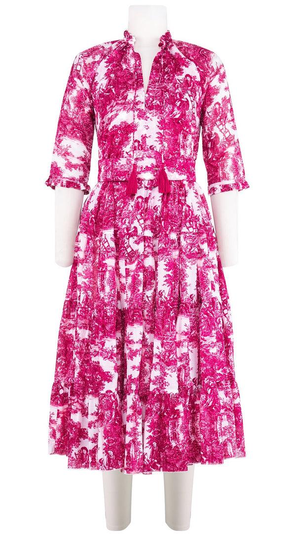 samantha sung Eva Dress Crew Neck 3/4 Sleeve Midi Length Cotton Musola (Antilles Toile White)