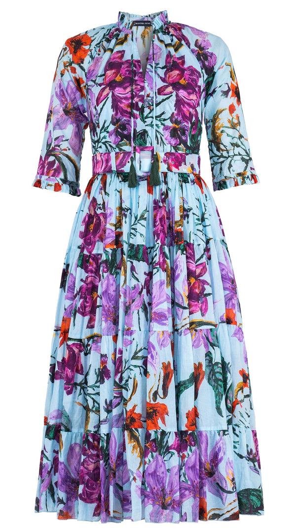 samantha sung Eva Dress Crew Neck 3/4 Sleeve Midi Length Cotton Musola (Gogh Summer)