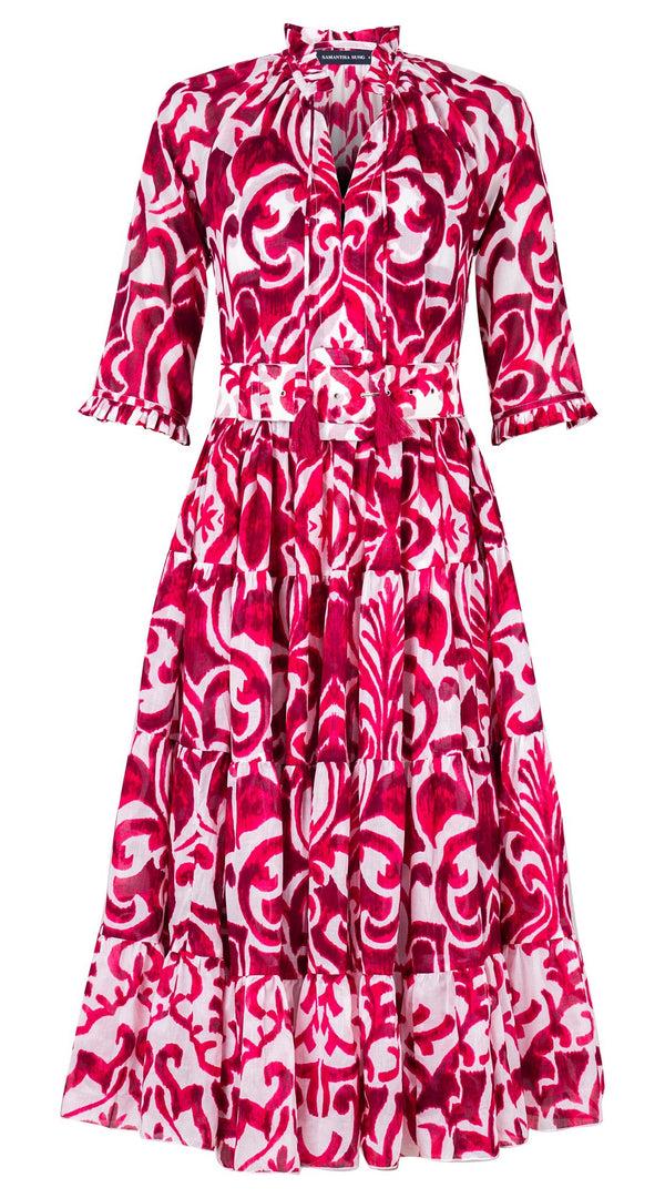 samantha sung Eva Dress Crew Neck 3/4 Sleeve Midi Length Cotton Musola (Maiolica Blue Tile Small)