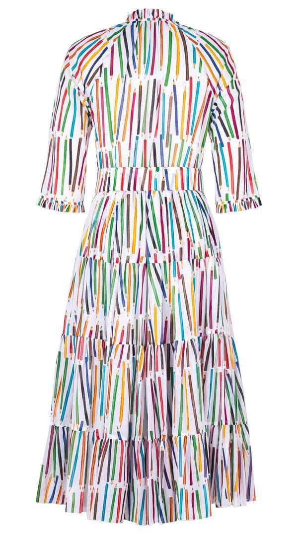 Samantha Sung Eva Dress Crew Neck 3/4 Sleeve Midi Length Cotton Musola (Prisma Pencil)