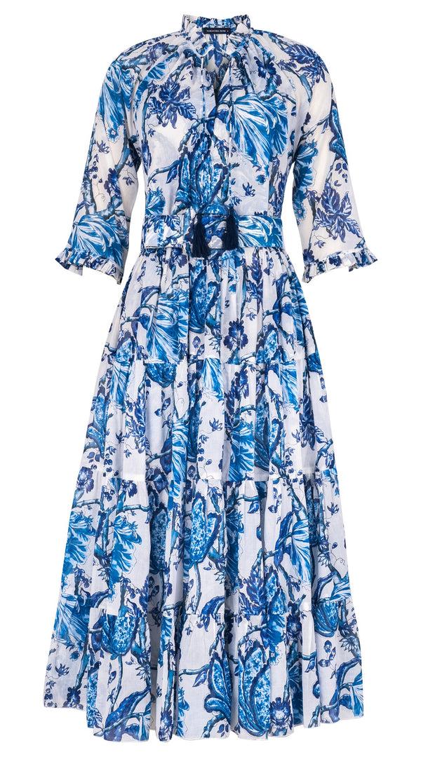 samantha sung Eva Dress Crew Neck 3/4 Sleeve Midi Length Cotton Musola (Lillie Toile White)