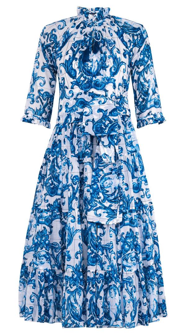 Samantha Sung Eva Dress Crew Neck 3/4 Sleeve Midi Length Cotton Musola (Cherub Tile)