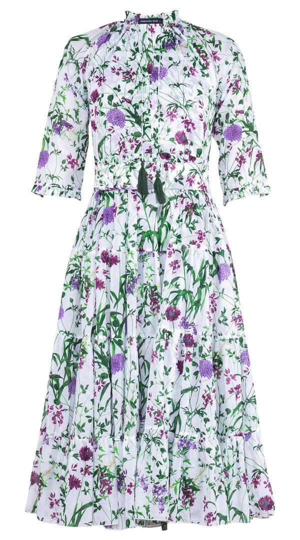 samantha sung Eva Dress Crew Neck 3/4 Sleeve Midi Length Cotton Musola (Hempstead Flower)