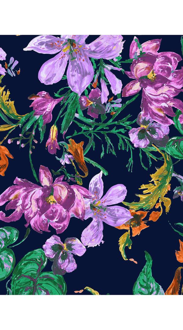 Samantha Sung Eva Dress Crew Neck 3/4 Sleeve Midi Length Cotton Musola (Gogh Summer)