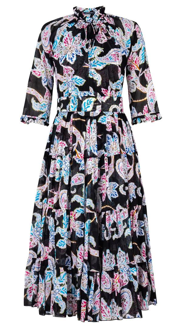 Samantha Sung Eva Dress Crew Neck 3/4 Sleeve Midi Length Cotton Musola (Marseille Paisley Big)