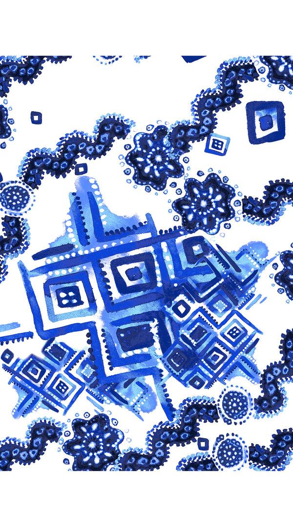 Samantha Sung Eva Dress Crew Neck 3/4 Sleeve Midi Plus Length Cotton Musola (Tie Dye Izmir Small White)