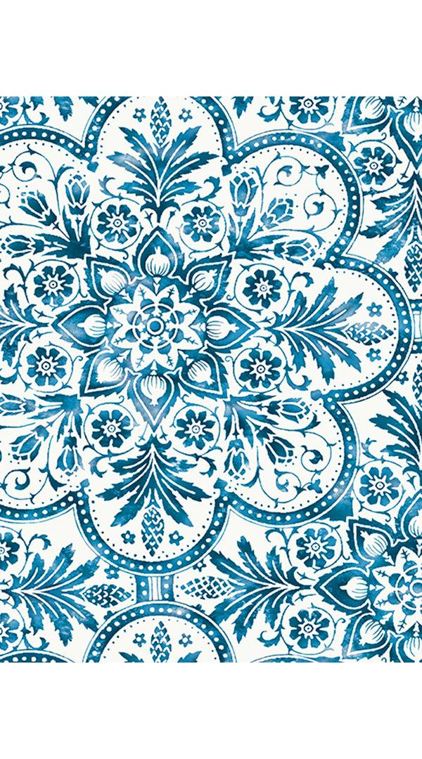 Samantha Sung Eva Dress Crew Neck Tie 3/4 Sleeve Maxi Length Linen (Marakechi Tile)