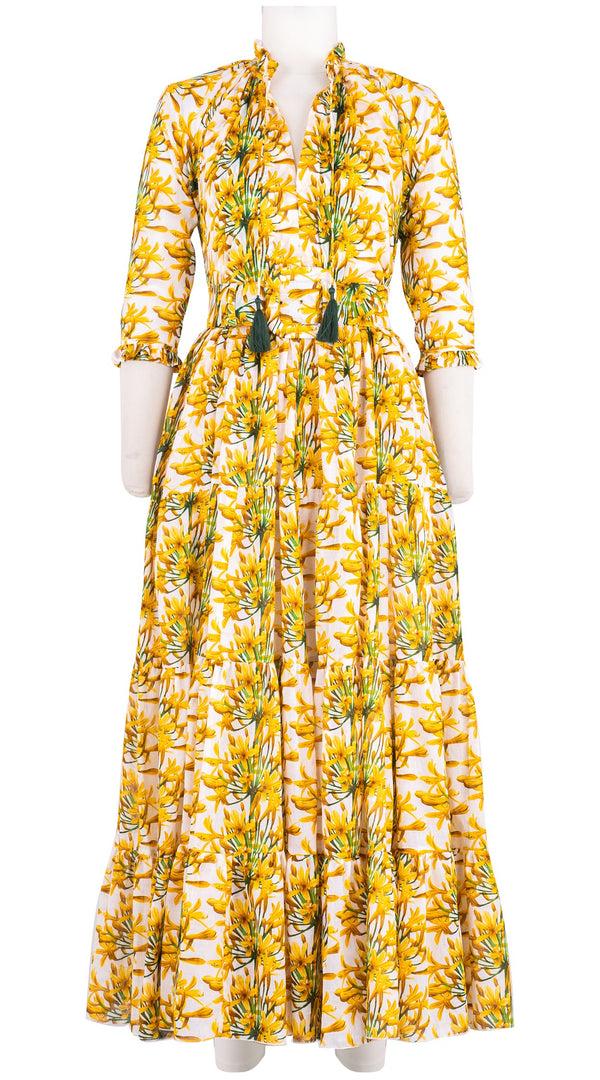 samantha sung Eva Dress Crew Neck Tie 3/4 Sleeve Maxi Length Musola (Tinker Bell Flower)