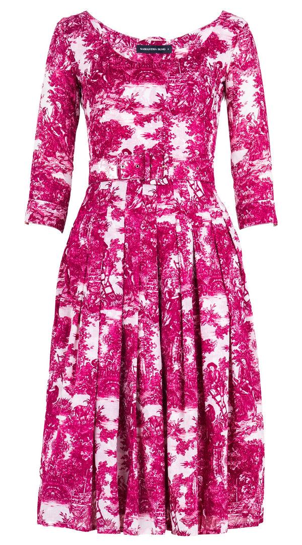 Samantha Sung Florance Dress #4 Boat Neck 3/4 Sleeve Long +3 Length Cotton Musola (Antilles Toile White)